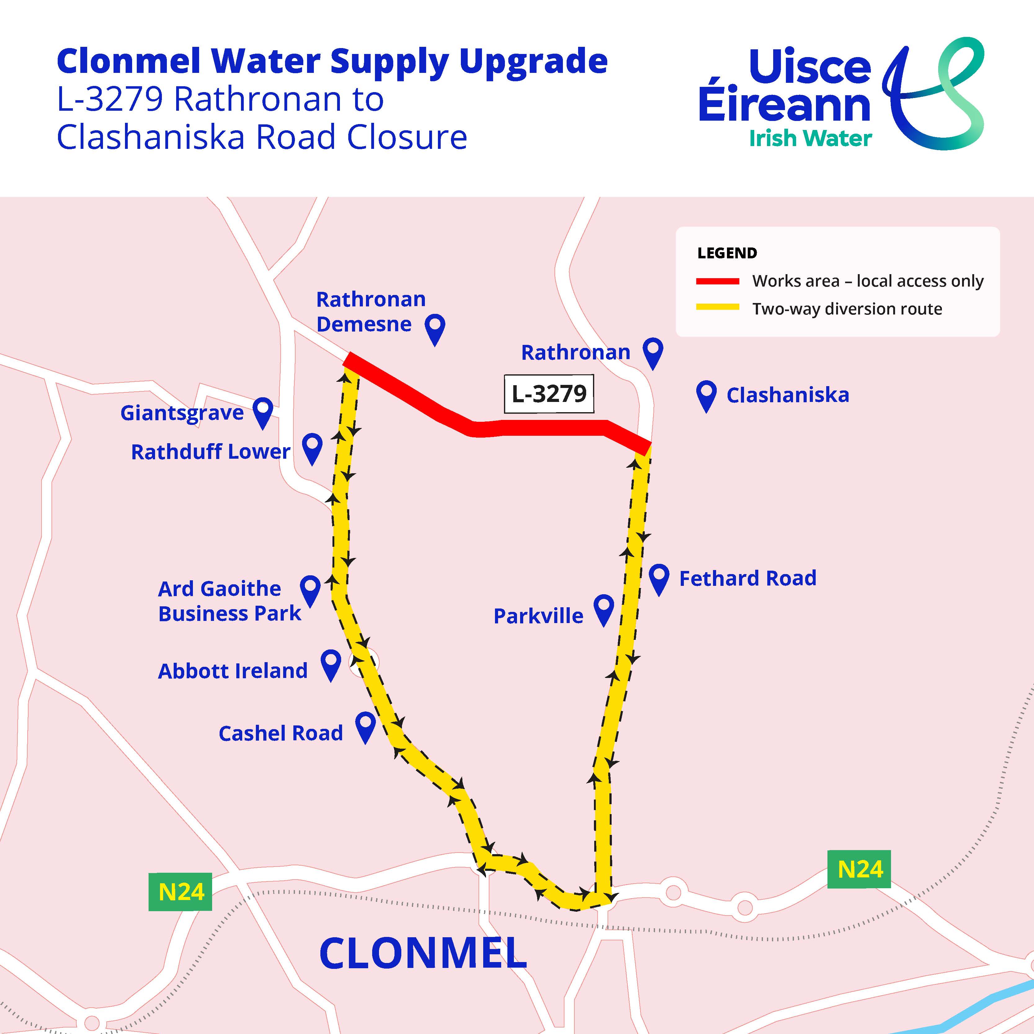 Road Closure Map - L3279 Rathronan to Clashaniska
