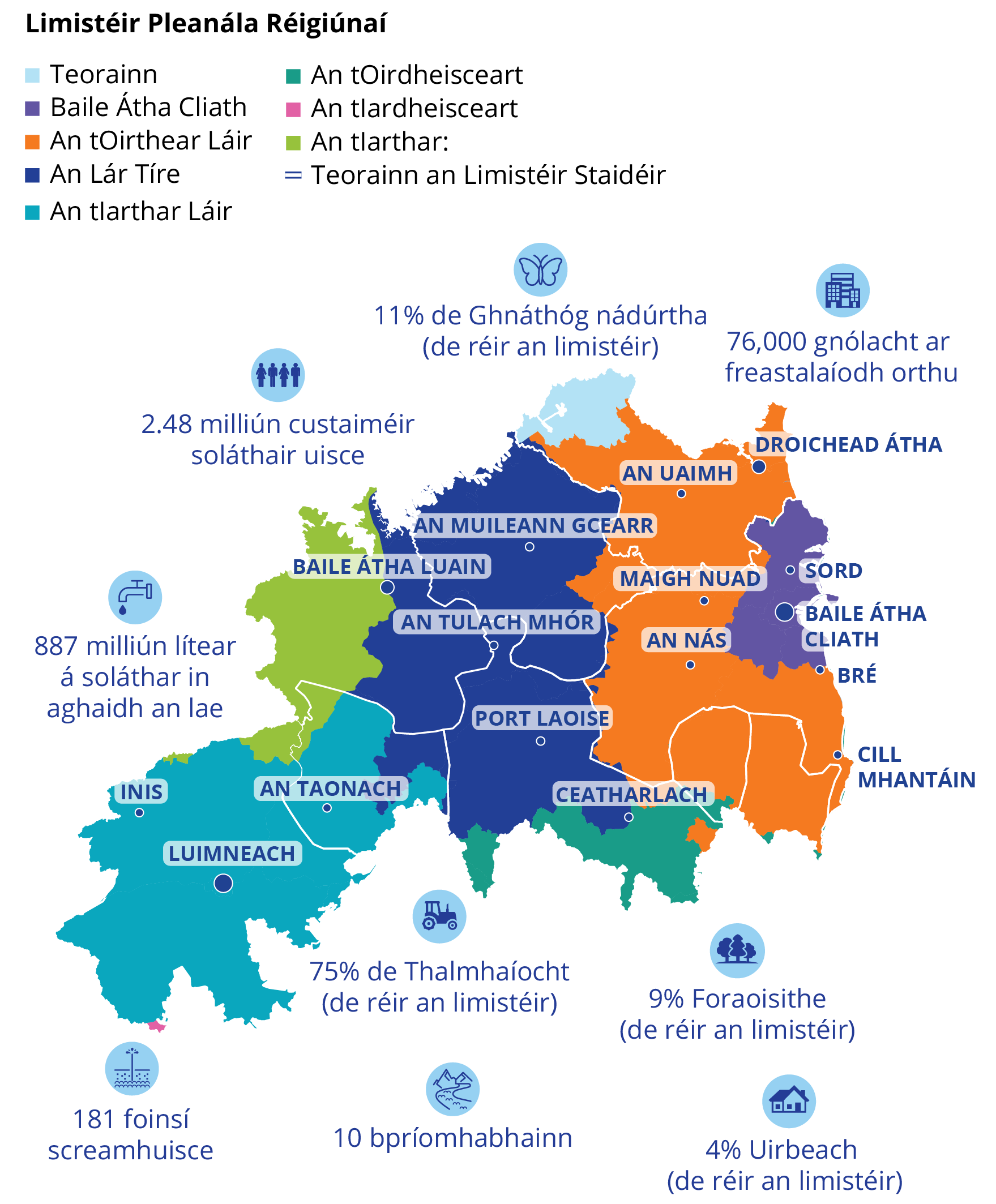 Study area map with labels in Irish