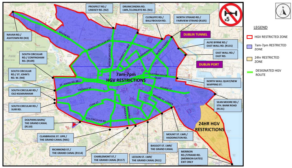A map highlighting the area affected by the HGV restrictions