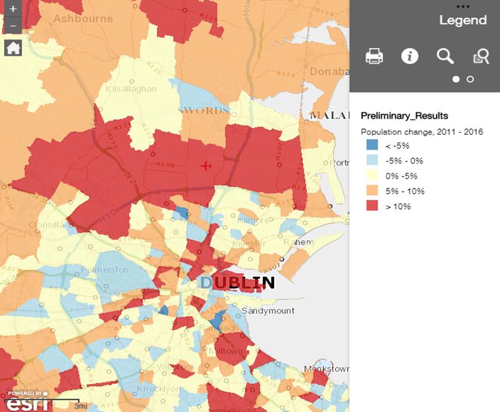 A map for the percentage change in population in Dublin