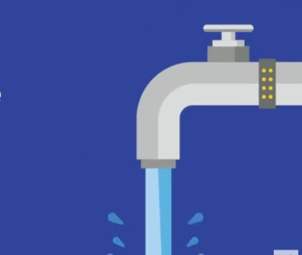 An animated tap with water pouring out of it